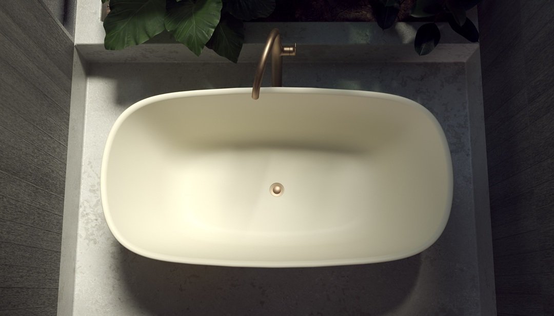 Caroma Contura II freestanding bath clay finish.