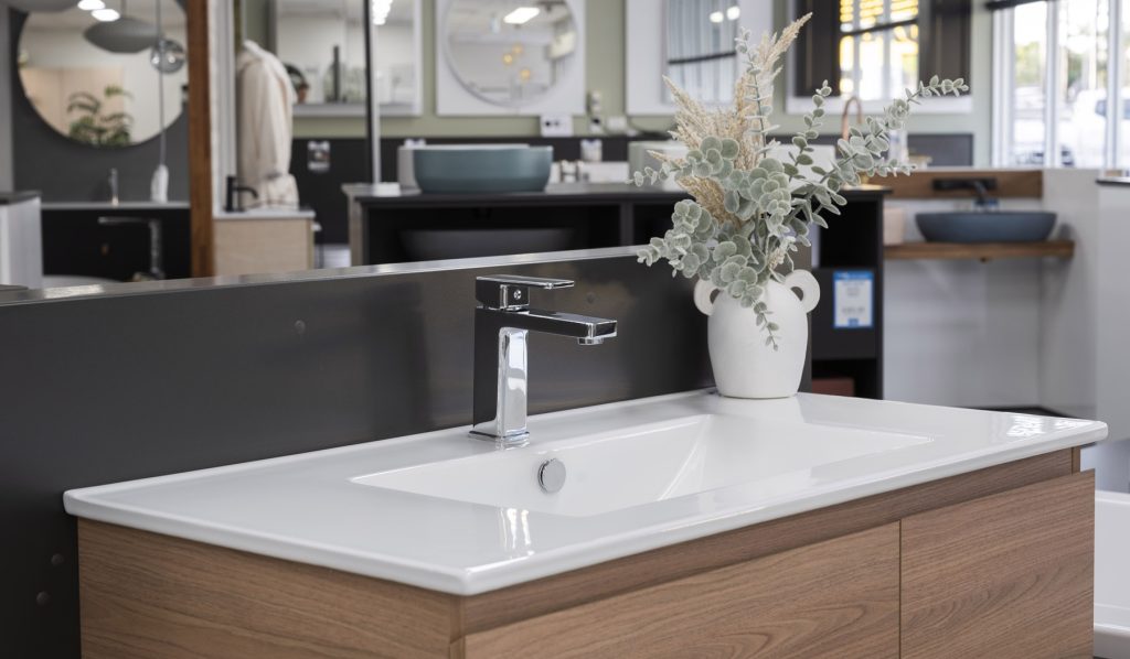 Timberline harmony vanity unit with harmony basin mixer.