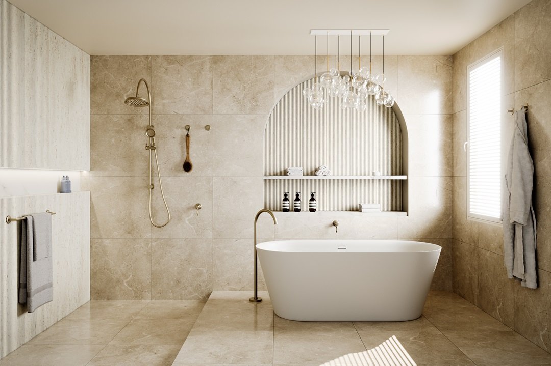 Villeroy & Boch Avia 2.0 brushed nickel tapware.