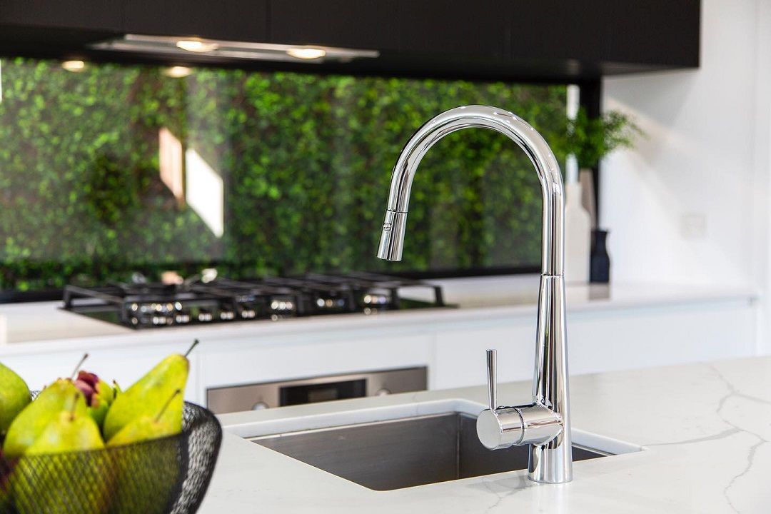 Greens Tapware Galiano pull out spray chrome finish sink mixer.