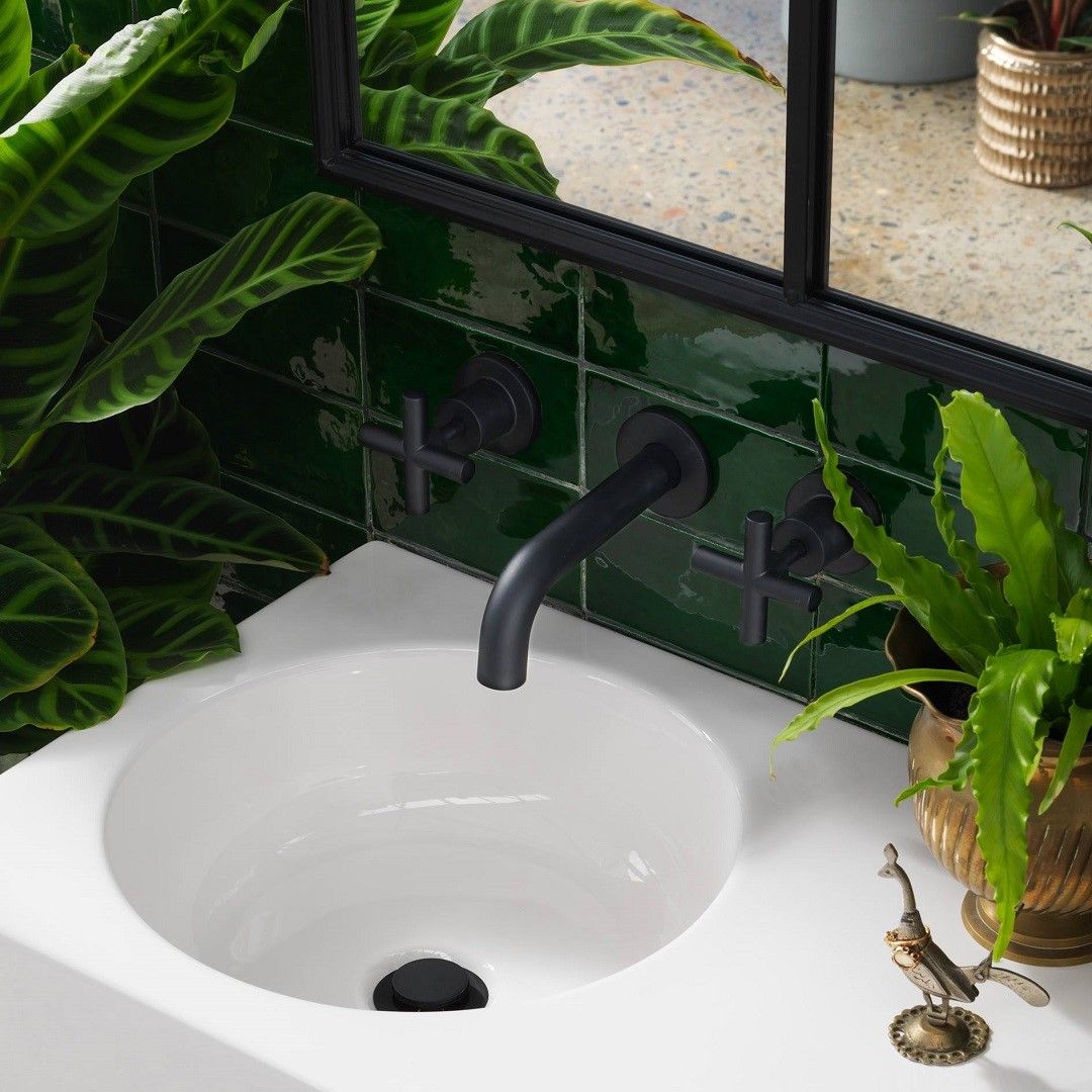 Clark Cross wall set in black finish. Clark square wall basin.