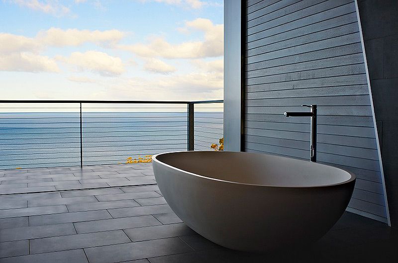 Apaiser Haven marble freestanding bath in Nimbus finish.