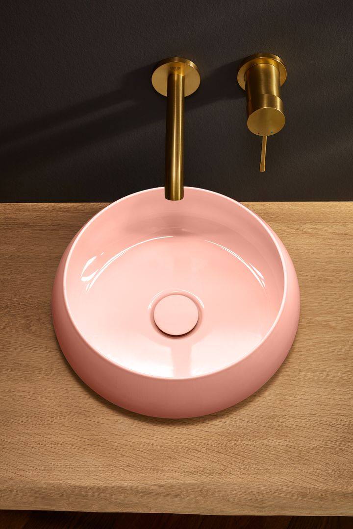 BetteCraft 380 round above counter enamelled steel salmon finish basin.