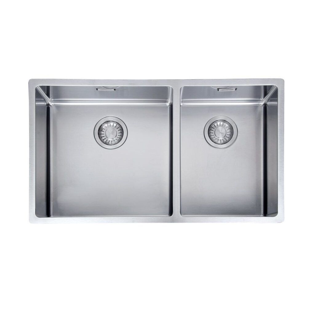 Franke bolero one and half bowl sink, small bowl on the right hand side.