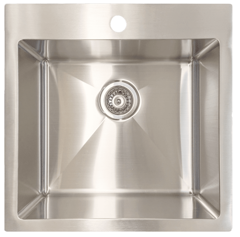 Witta single bowl sink or laundry tub with tap landing, stainless steel finish.