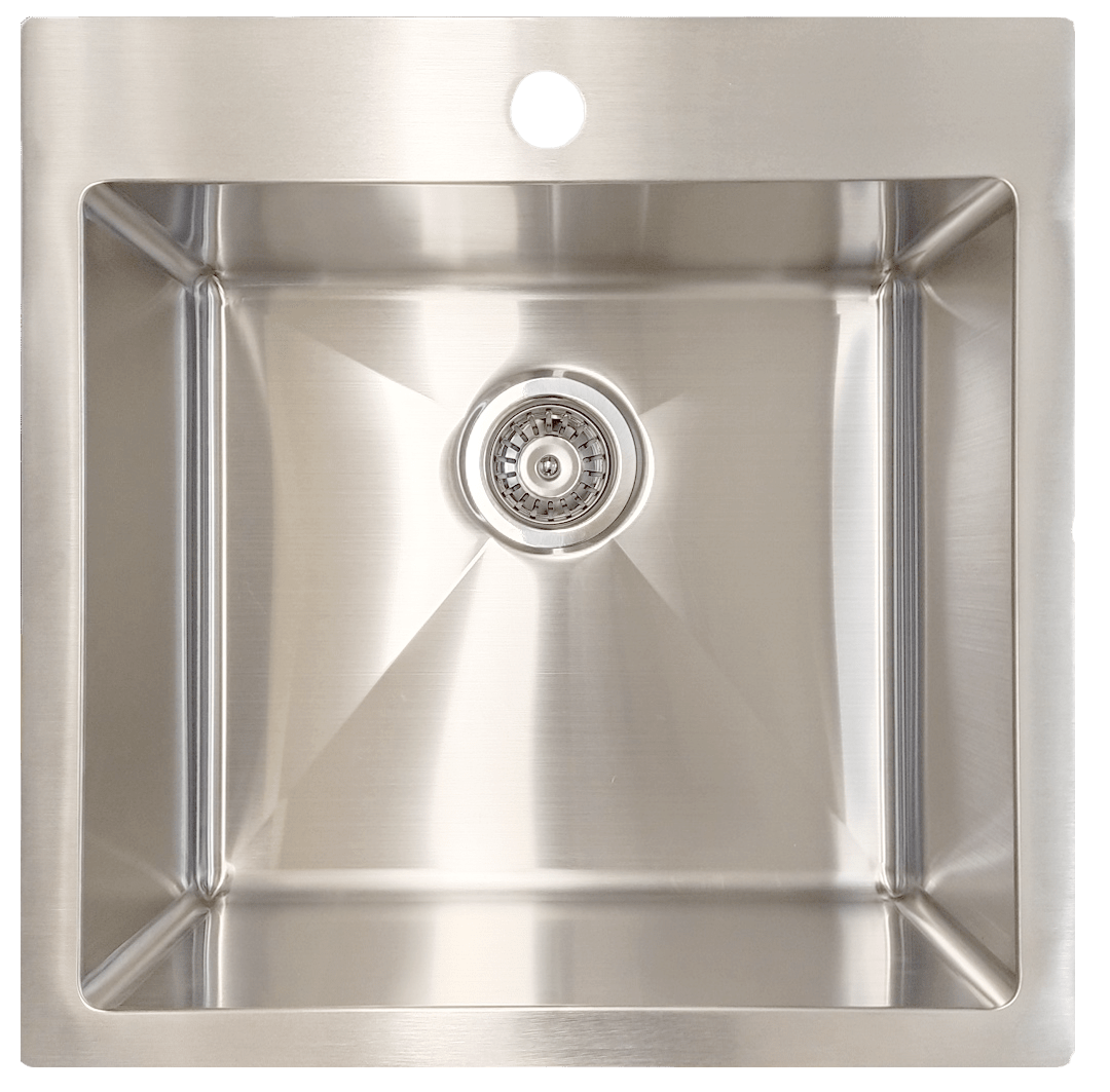 Witta single bowl sink or laundry tub with tap landing, stainless steel finish.