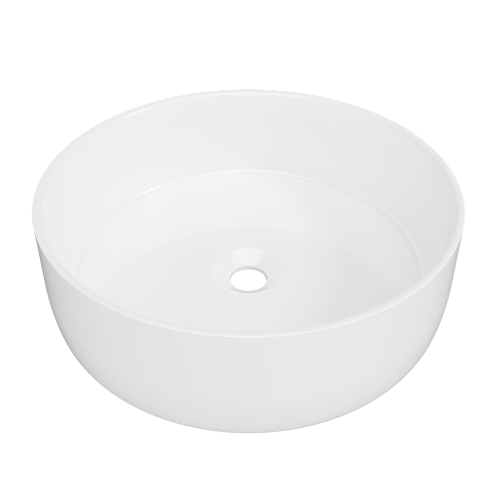 Timberline allure round above counter basin gloss white finish.