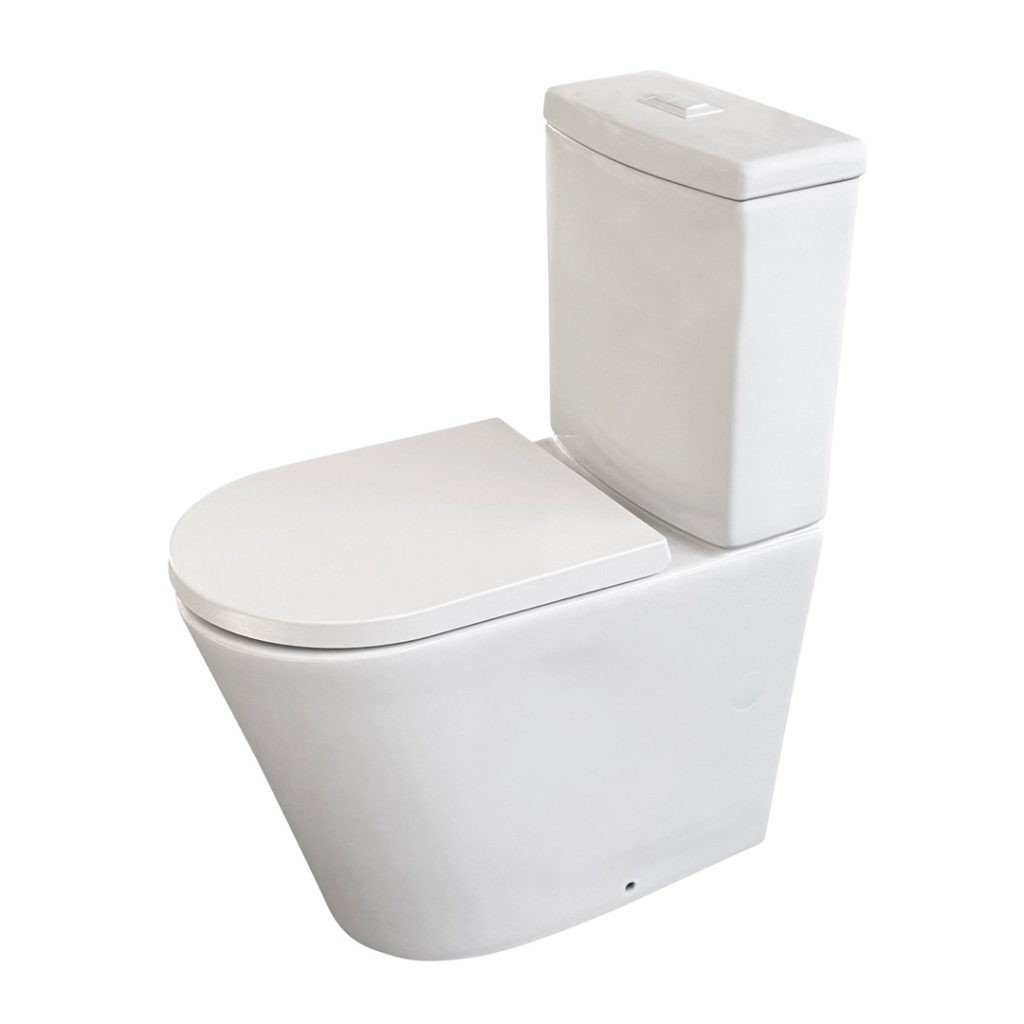Harmony bassini back to wall toilet suite with white flush buttons.