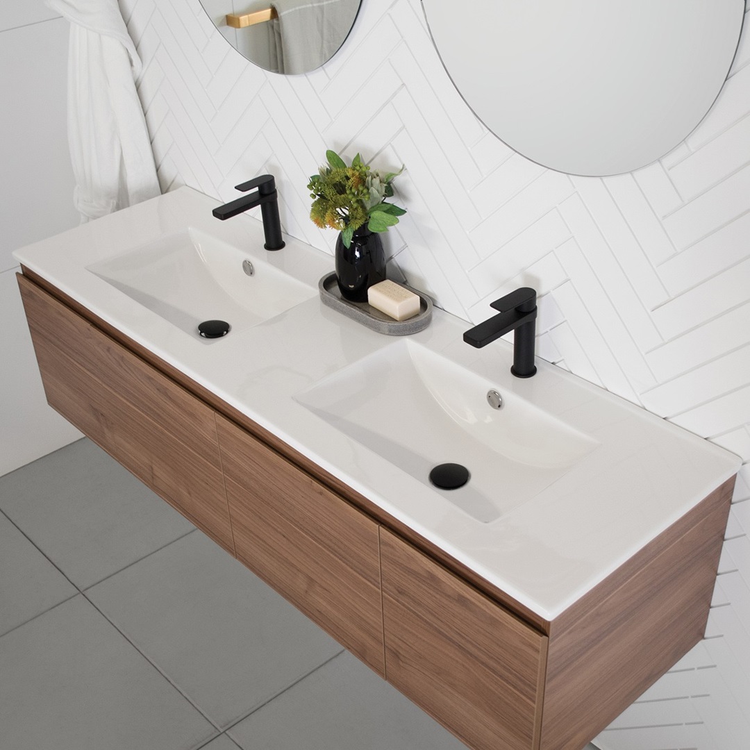 adp glacier double bowl ceramic top vanity top view