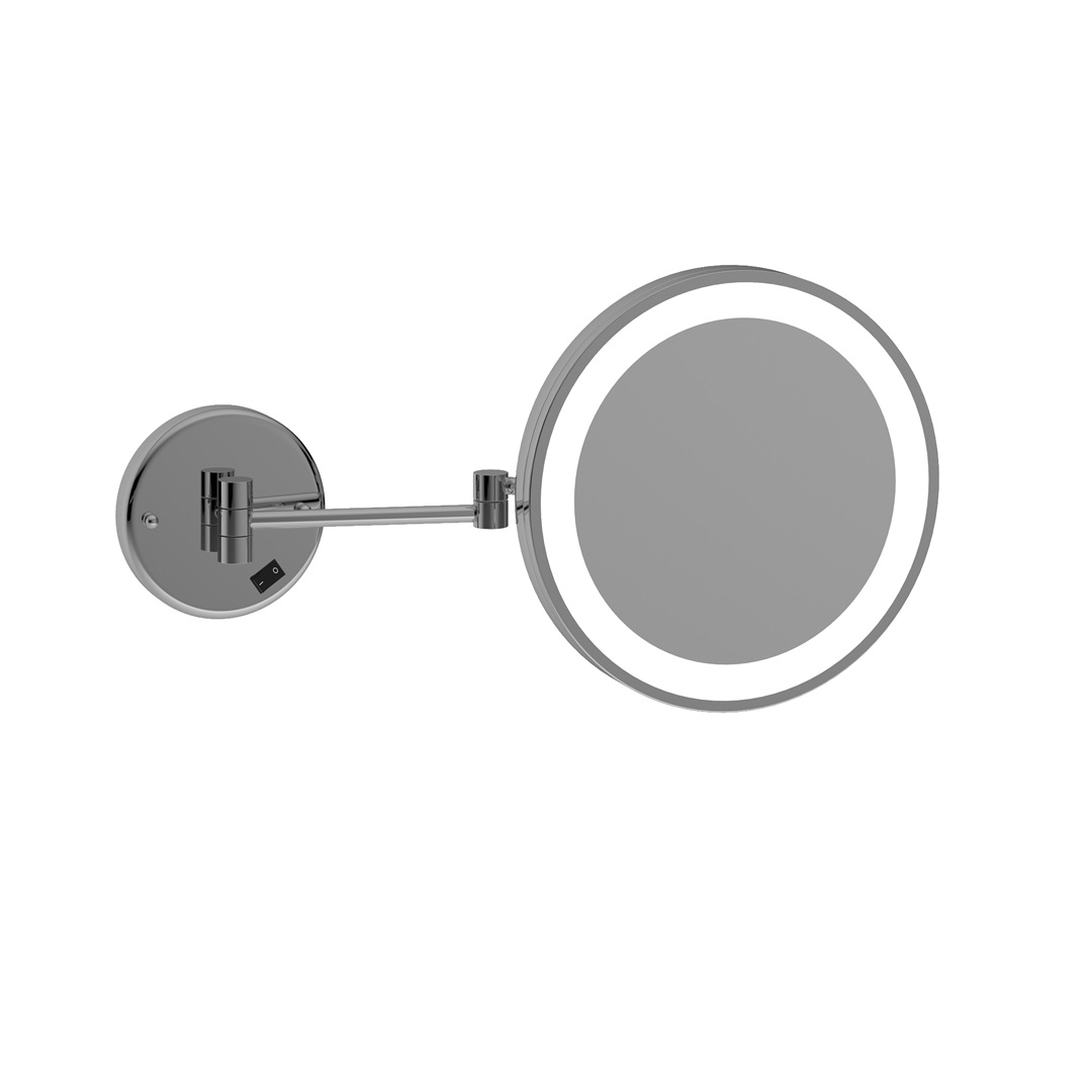 Ablaze round magnifying mirror with light chrome