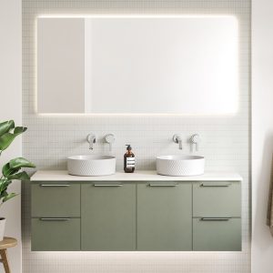 Timberline nevada 1500 double bowl silk surface wall hung vanity.