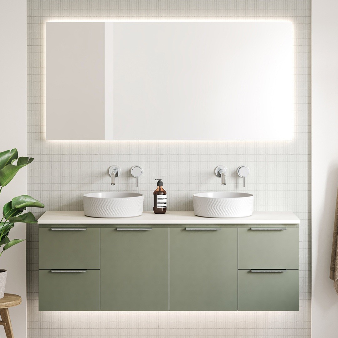 Timberline nevada 1500 double bowl silk surface wall hung vanity.