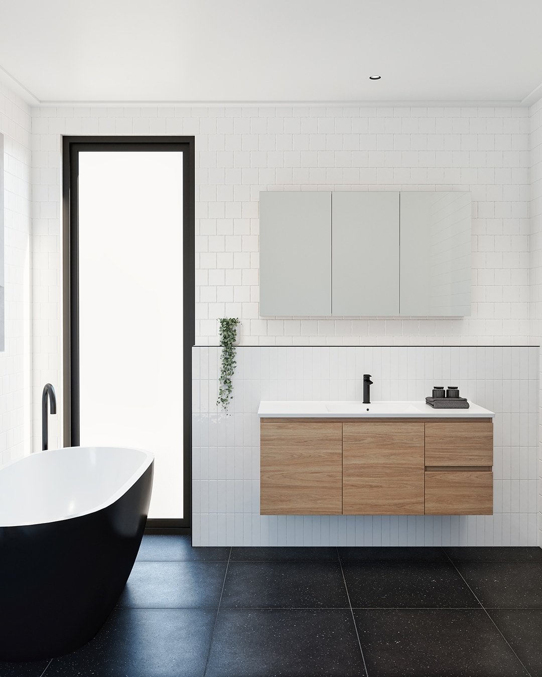Timberline Harmony 1200 wall hung vanity & mirror shaving cabinet in Tasmanian Oak finish.