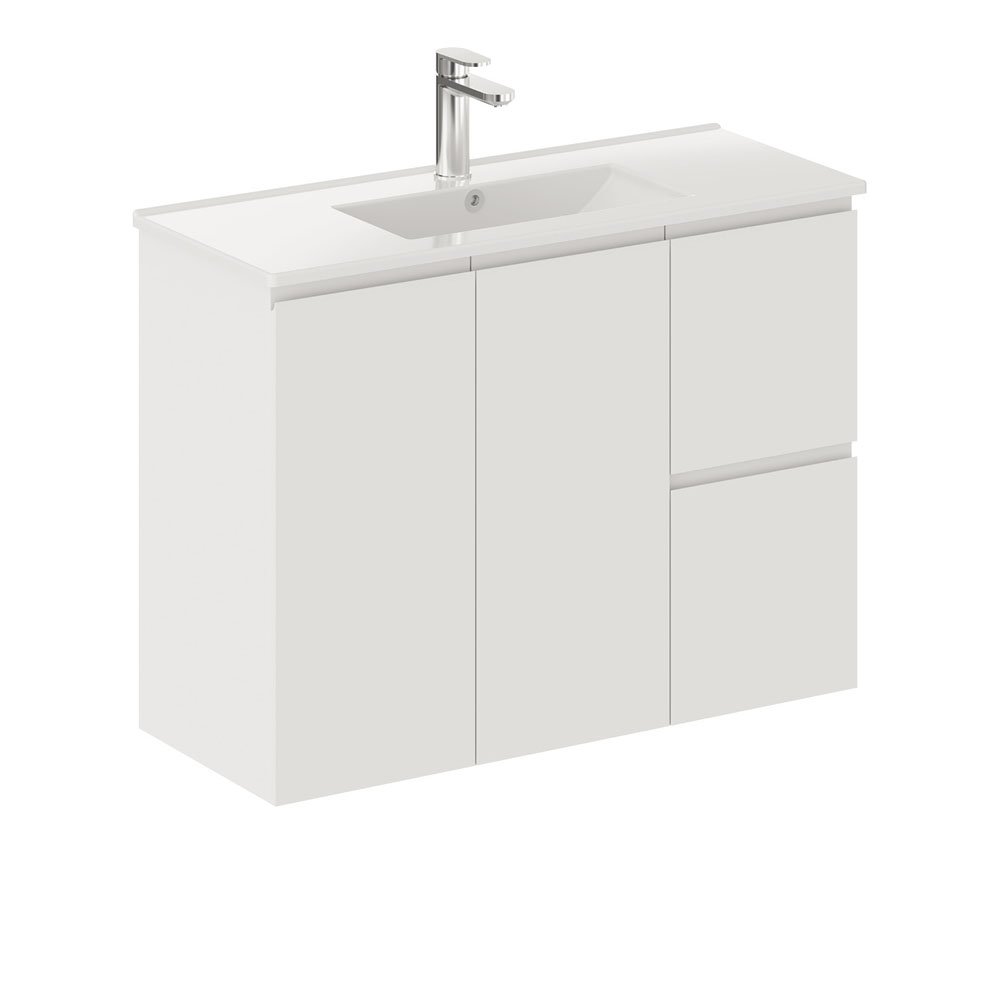 fienza siska slim 900 wall hung vanity right hand drawer