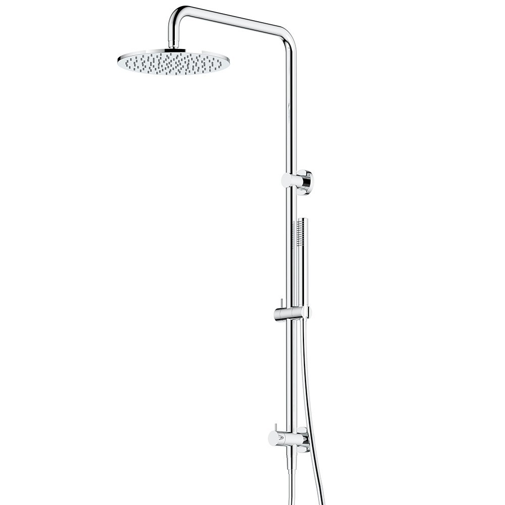 streamline arcisan slim dual inlet squareline shower column with 250 overhead shower chrome finish.