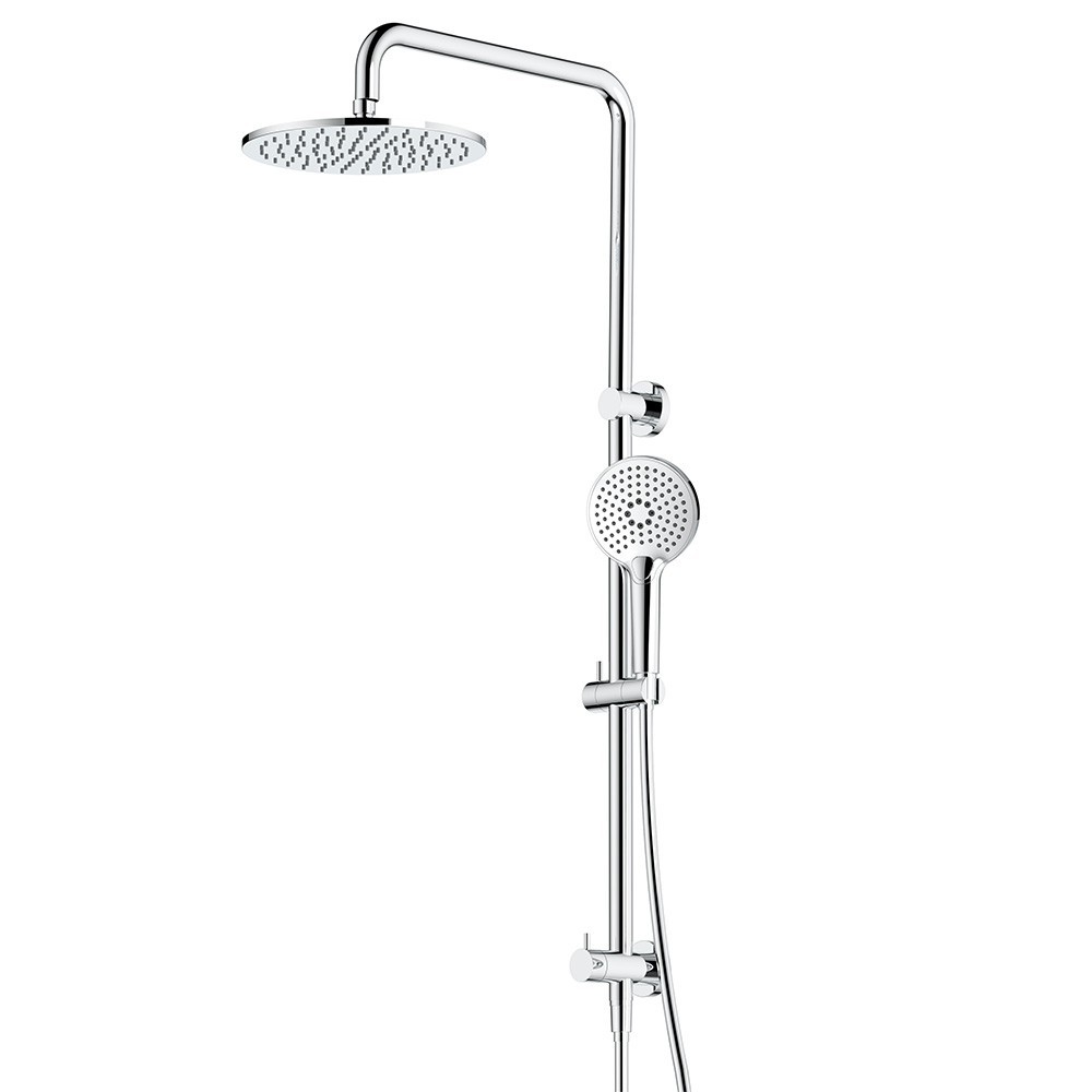 streamline arcisan dual inlet squareline shower column with 250 overhead shower chrome finish.