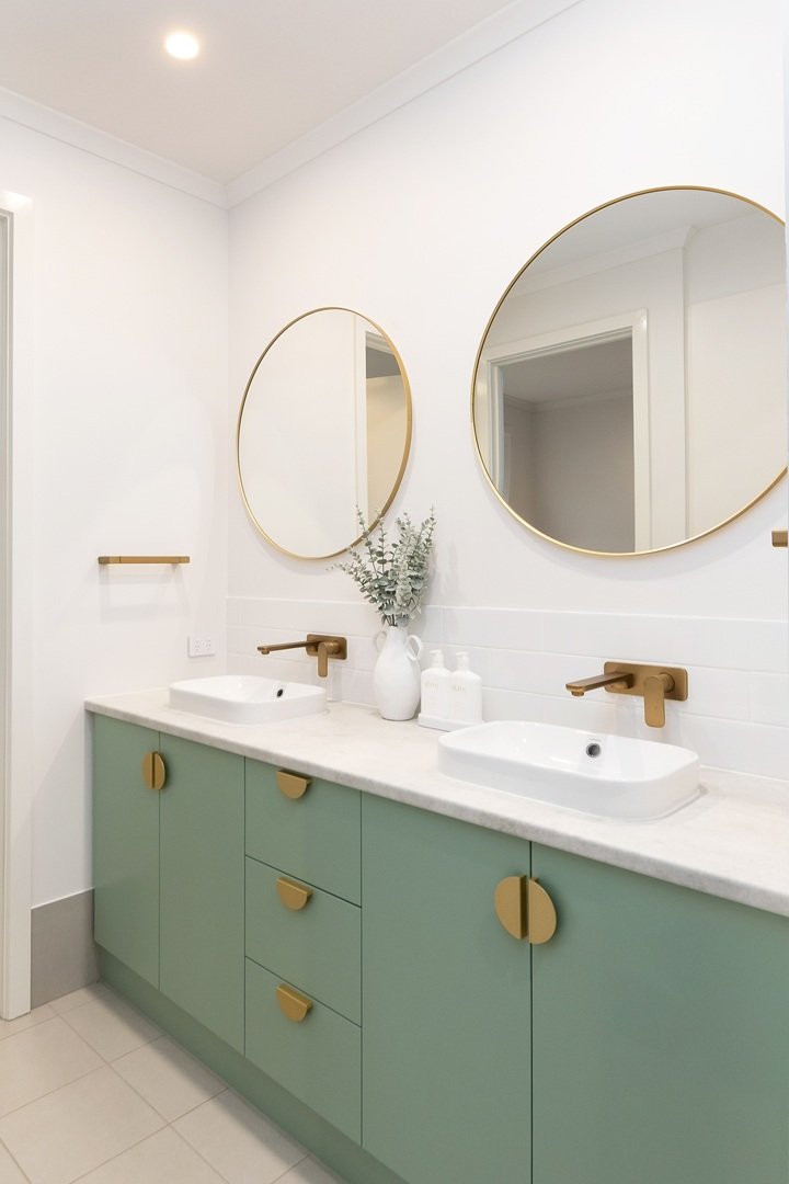 Caroma Luna brushed brass tapware.