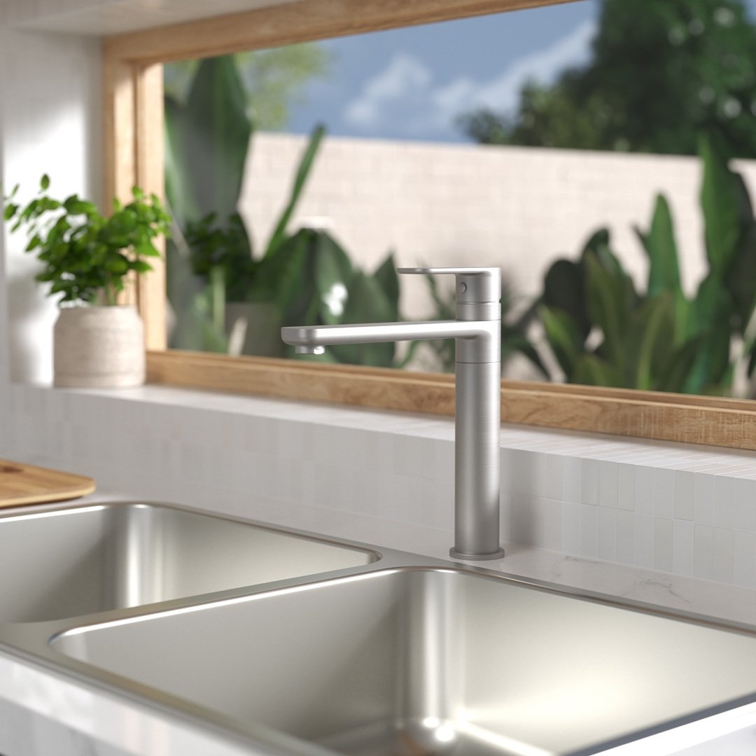 Caroma Luna sink & brushed nickel sink mixer.