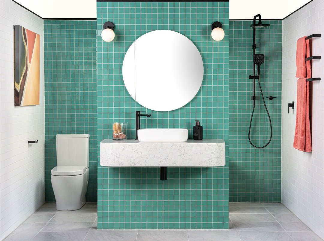 Caroma Luna matte black tapware.