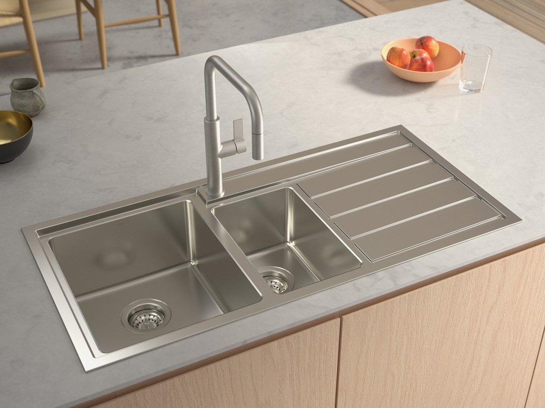 Caroma Urbane II brushed nickel pull out sink mixer.