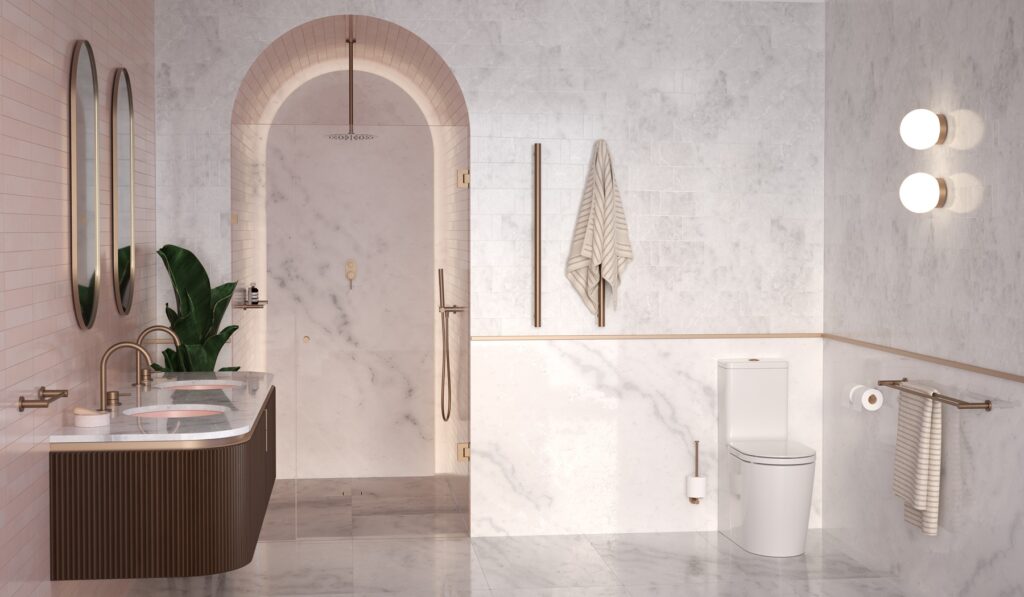 caroma liano ii brushed bronze bathroom