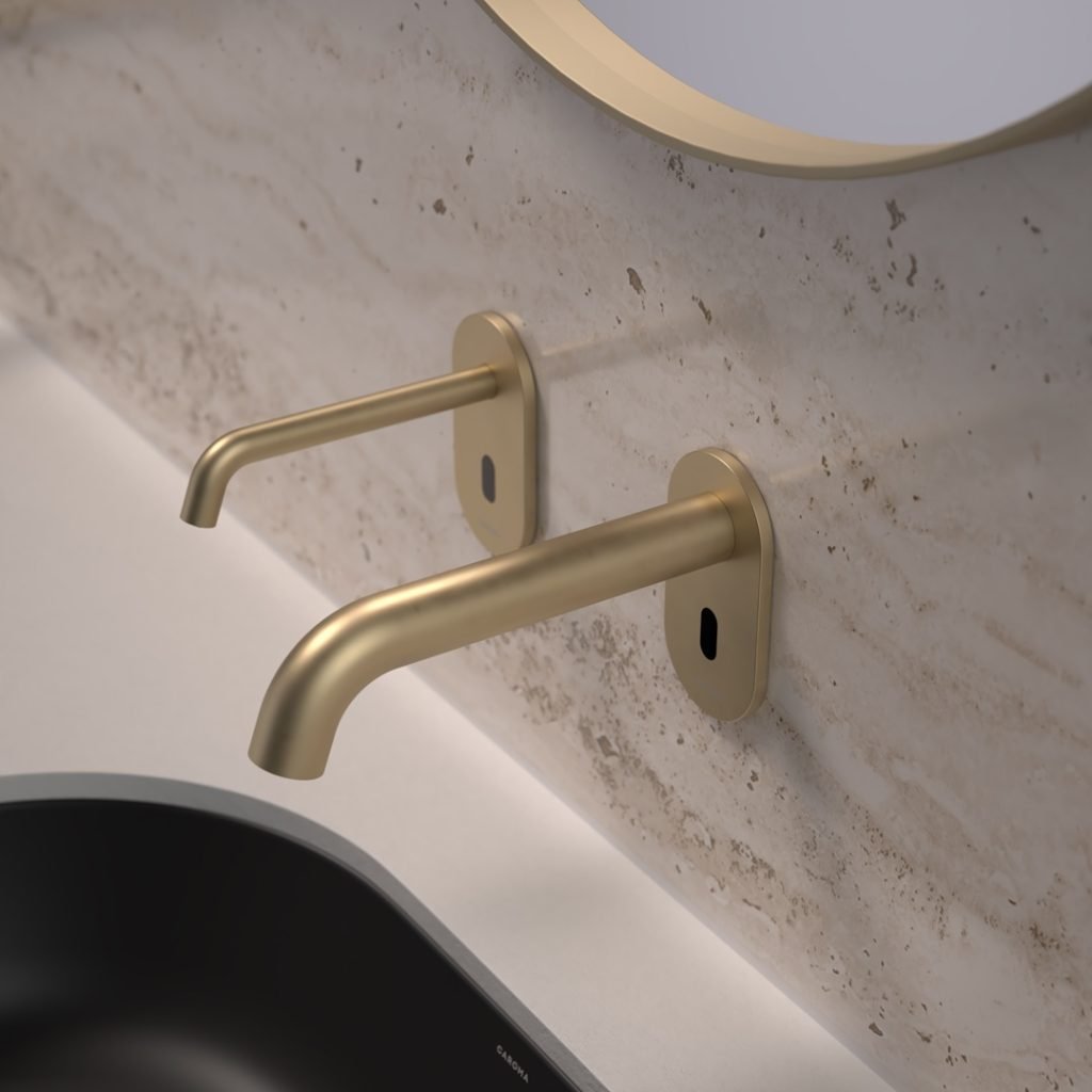 caroma liano ii sensor tap & sensor soap dispenser brushed brass