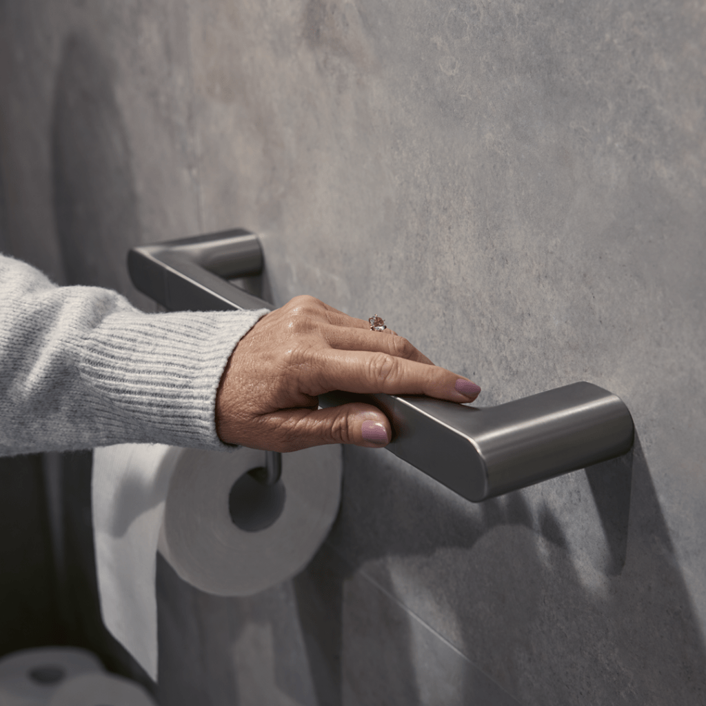 caroma universal grab bar with toilet roll holder gunmetal