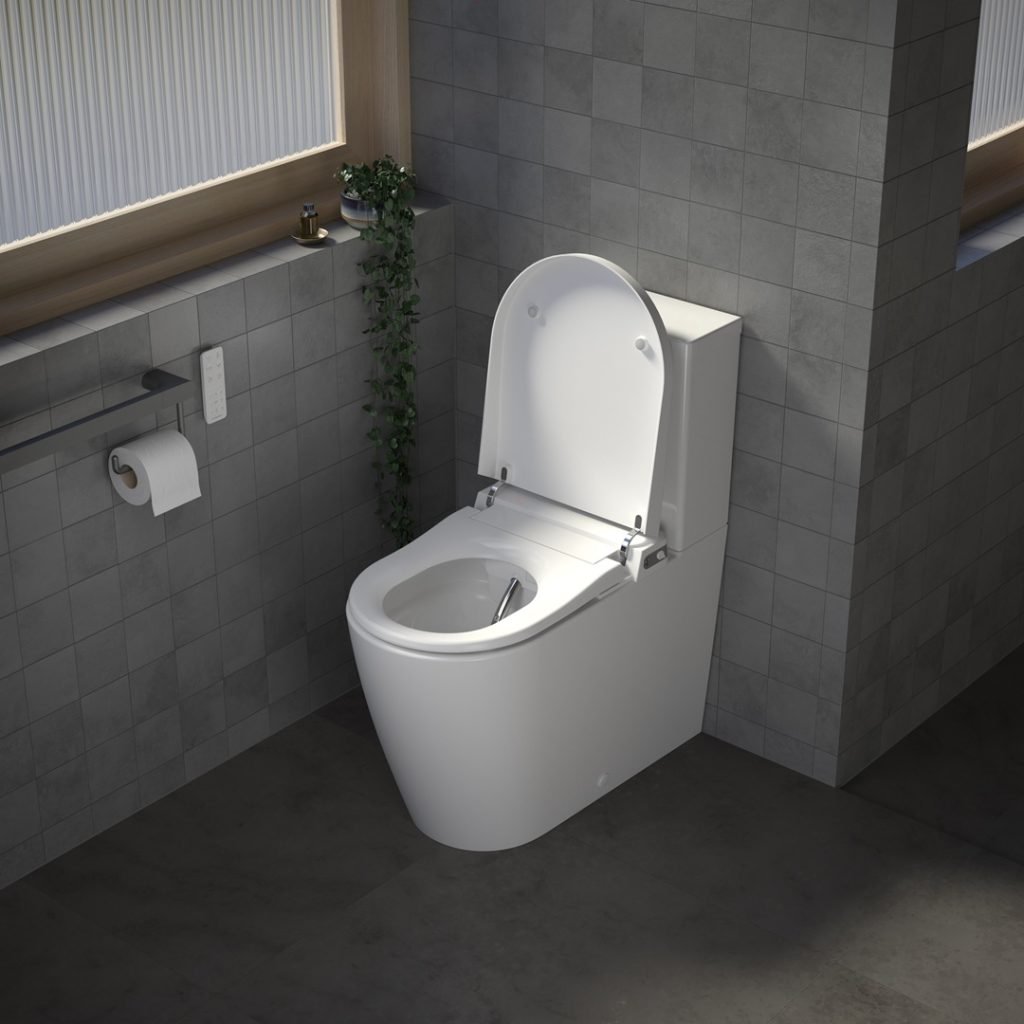 caroma urbane ii bidet toilet suite & universal grab rail with toilet roll holder gunmetal