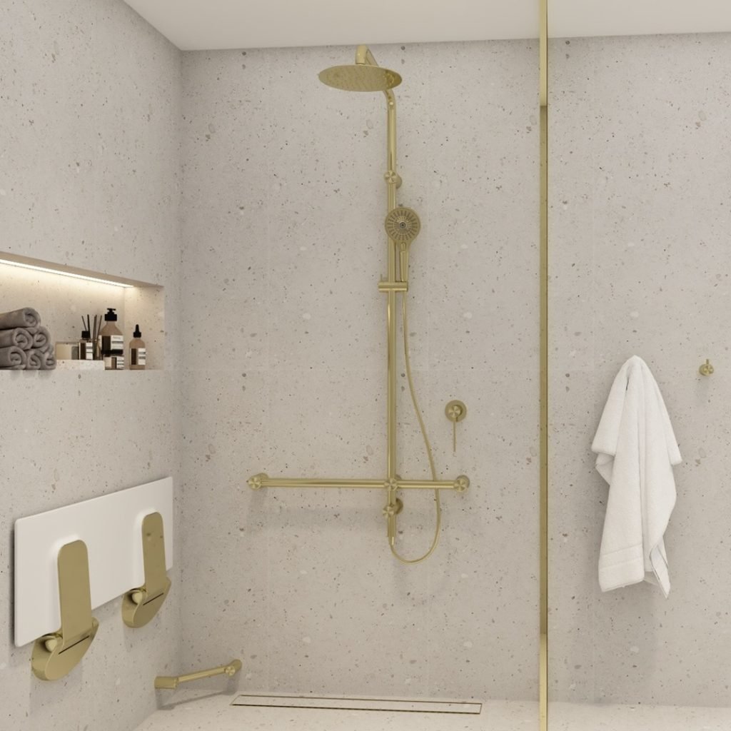 nero mecca care brushed gold shower fittings