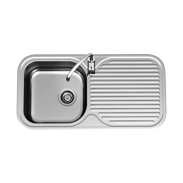 clark advance 930 single bowl stainless steel sink with right hand drainer.
