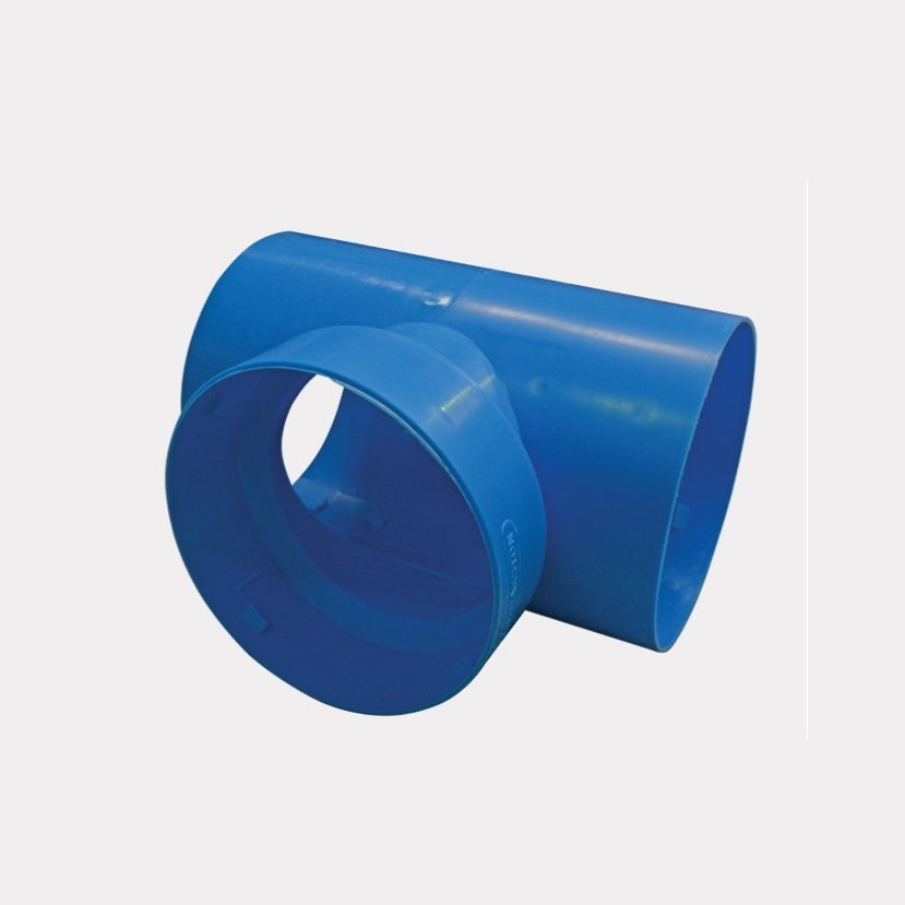 RELN 100mm blue pvc draincoil tee.