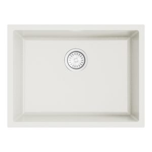 argent grace 610 matte white granite undermount sink with chrome basket waste.