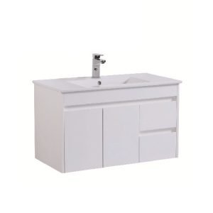 KDK bathrooms pvc 900 wall hung vanity with ceramic top.