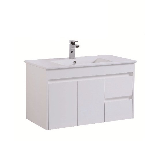 KDK bathrooms pvc 900 wall hung vanity with ceramic top.
