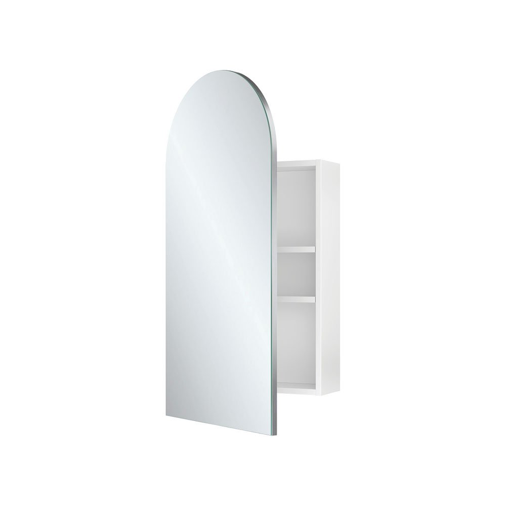 Fienza arch mirror cabinet with internal magnifying mirror.