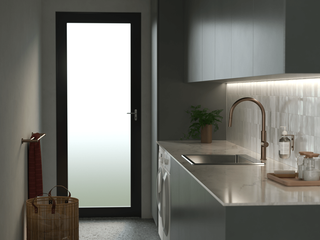 Caroma Liano II pull out spray sink mixer brushed bronze finish.