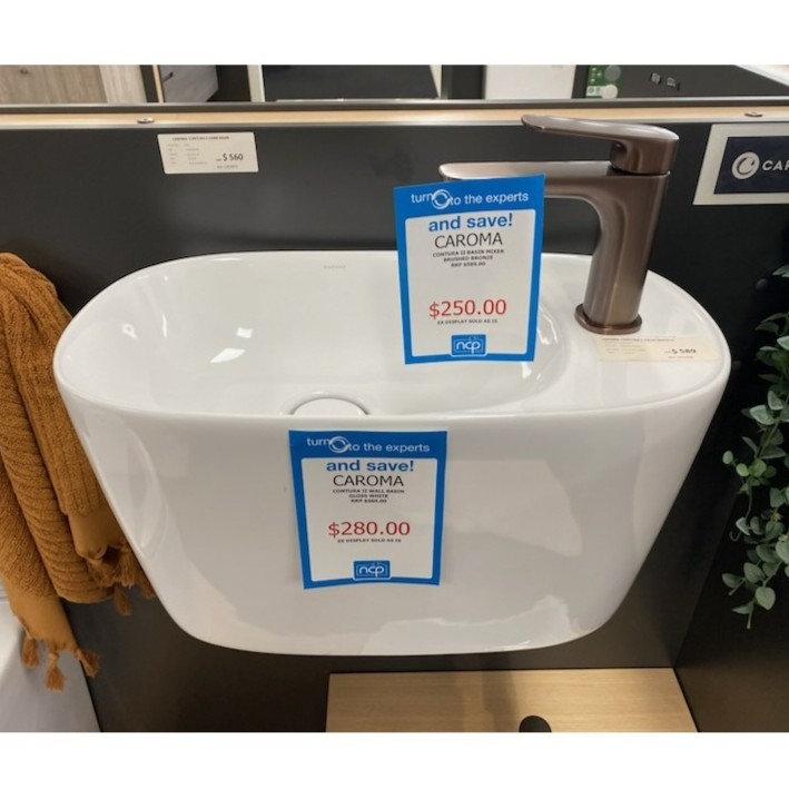 Caroma contura ii hand wall basin gloss white ceramic.