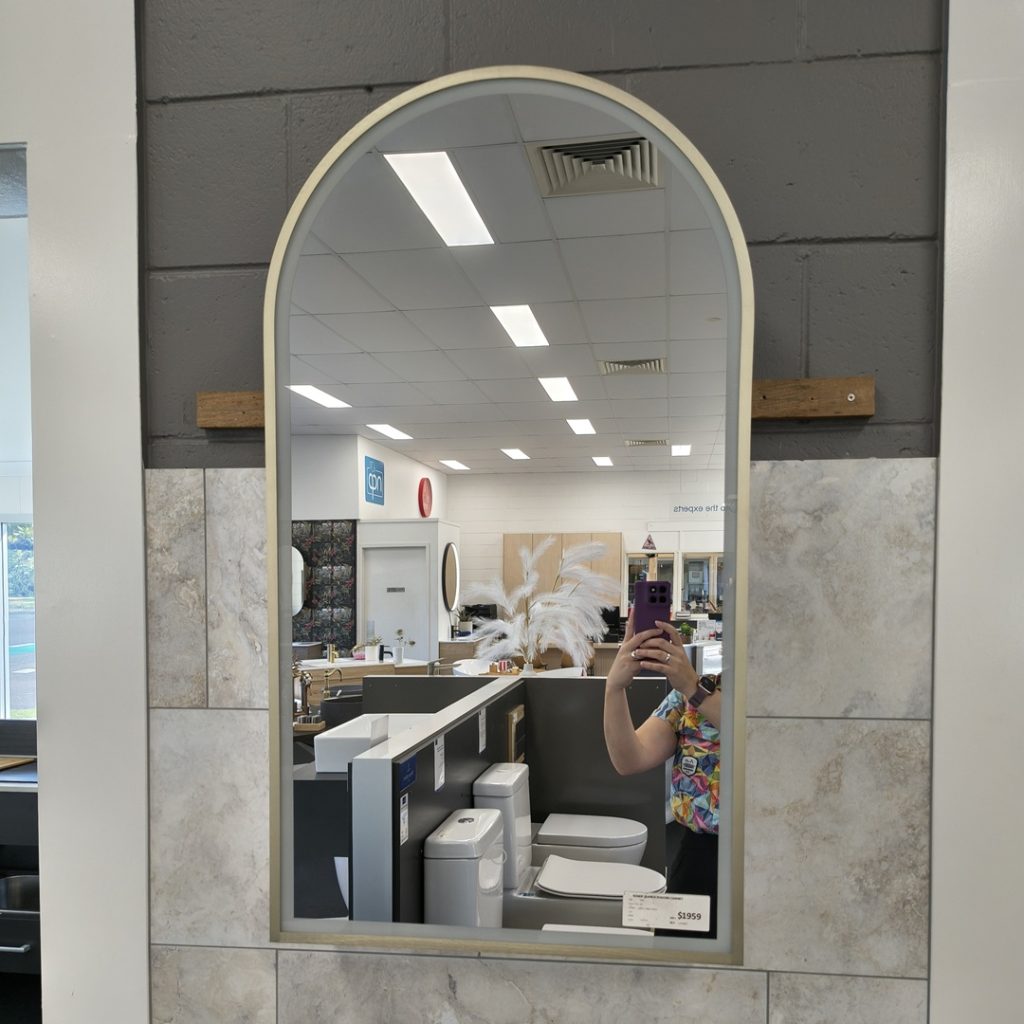 Remer Blanca LED shaving cabinet with baltic brass frame.
