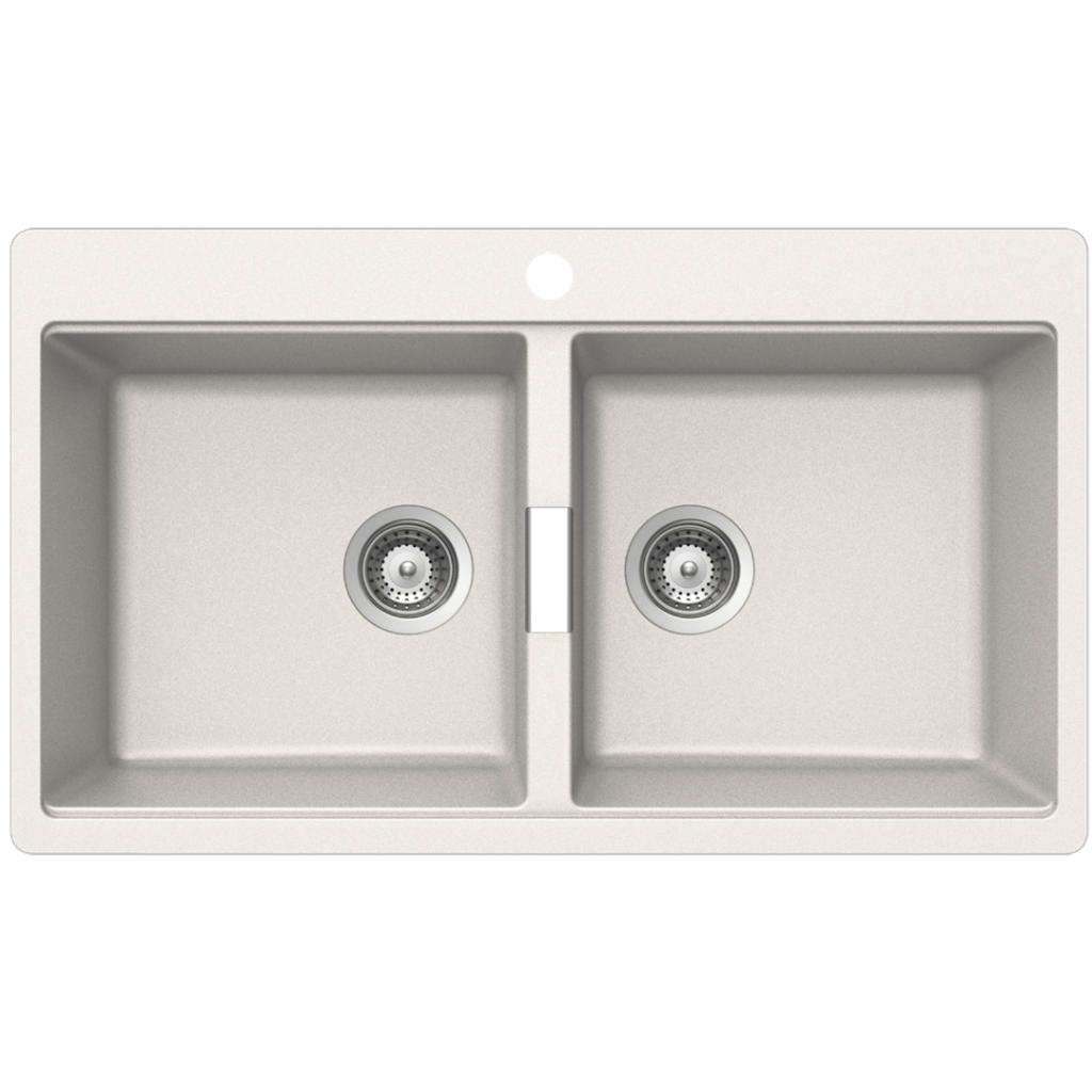 Abey schock n200 double bowl inset granite sink polaris finish.