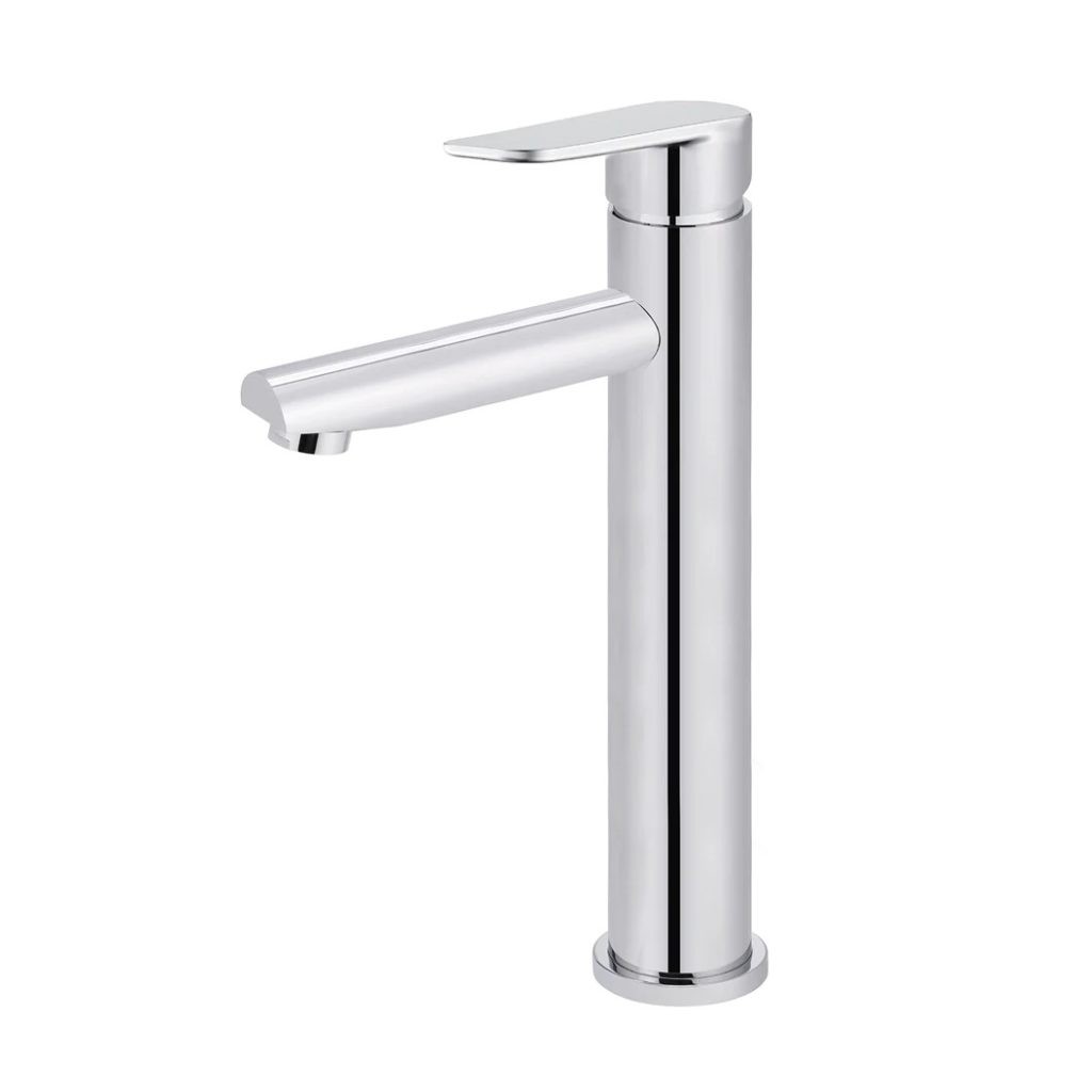 Meir round paddle tall basin mixer chrome finish.