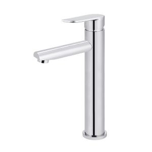 Meir round paddle tall basin mixer chrome finish.