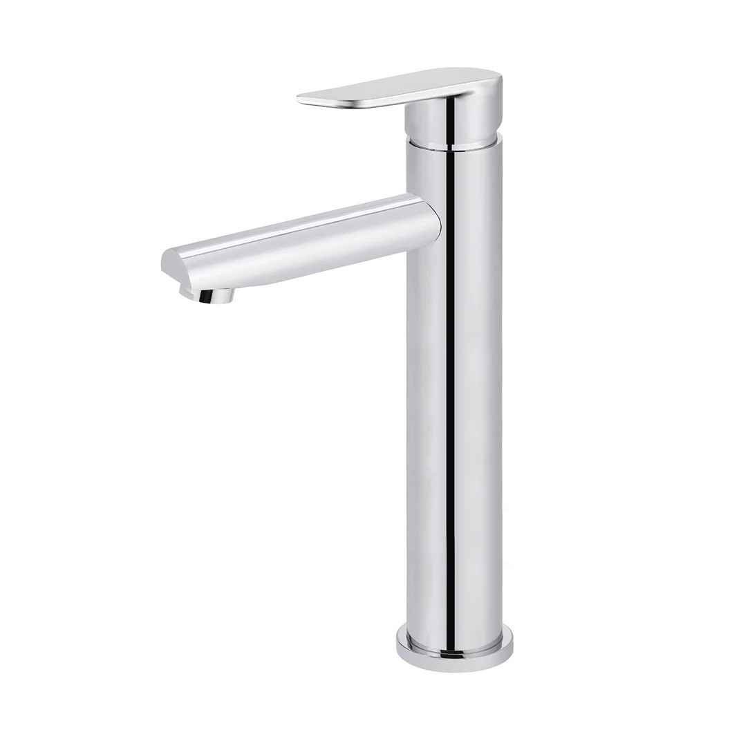 Meir round paddle tall basin mixer chrome finish.