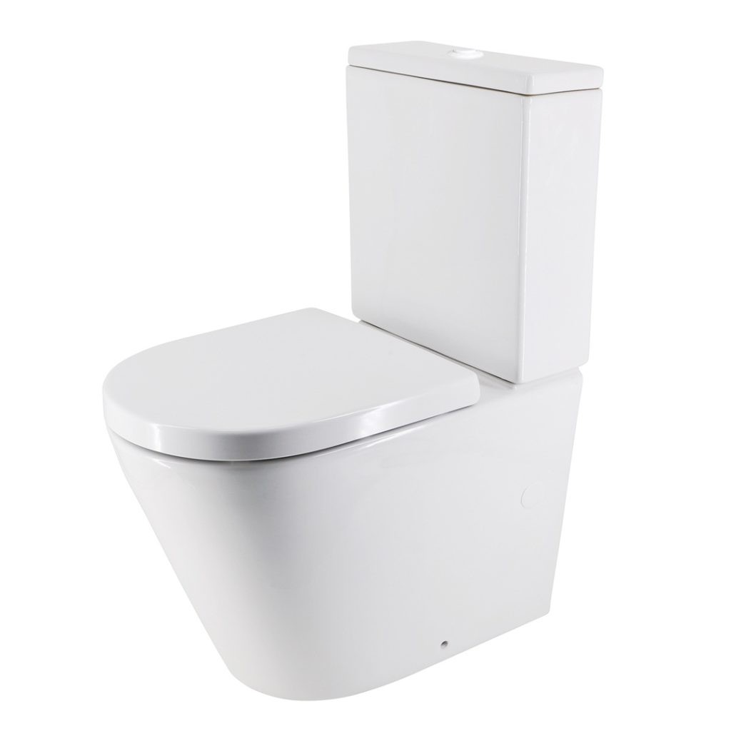 Harmony senza back to wall toilet suite with white flush buttons.