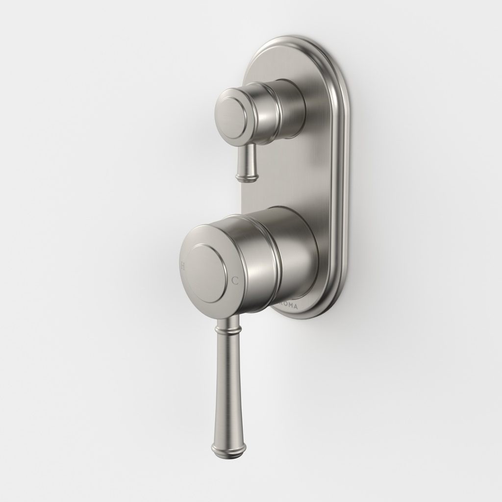 520006BN RIVIERE BTH-SHWR MXR W-DIVERTER BN Caroma riviere diverter bath shower mixer brushed nickel finish.