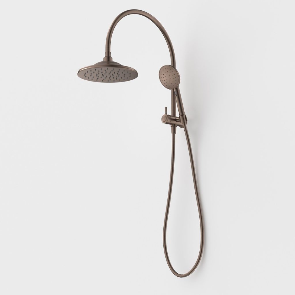520041BBZ4A RIVIERE COMPACT TWIN SHOWER BBZ_1 Caroma riviere compact twin shower brushed bronze finish.