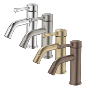 Riviere Colours Caroma riviere basin mixers in chrome, brushed nickel, brushed brass and brushed bronze finishes.